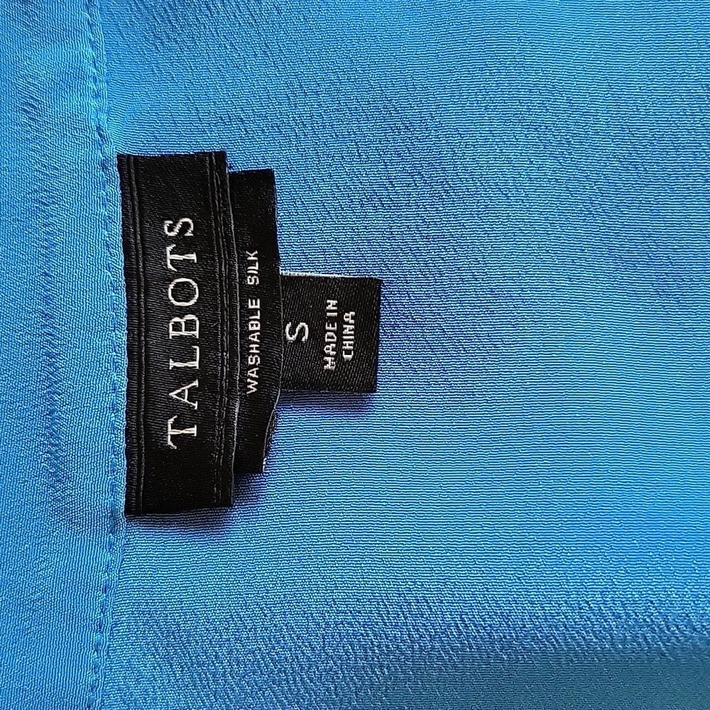 Talbots 100% Silk Blouse S Bright Blue Washable Silk Minimalist Luxe Top - Picture 15 of 17